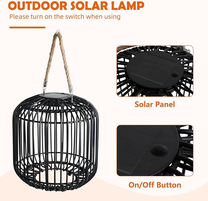 Solar Yard 1-Pack Outdoor Solar Lamp, Water-Resistant Lights for Outside Hanging Lantern Table Lamp Lights Decoration for Garden, Yard, Patio, Porch, Trees, Pathway, Black-Ruum Studio Home