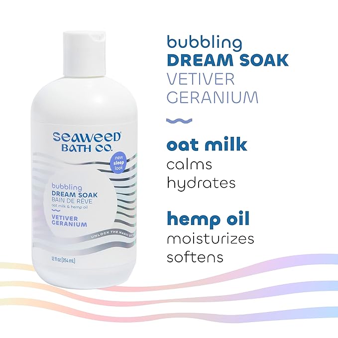 Seaweed Bath Co. Bubbling Dream Soak, Vetiver Geranium Scent, 12 Ounce, Sustainably Harvested Seaweed, Oat Milk, Hemp Oil-Ruum Studio Home