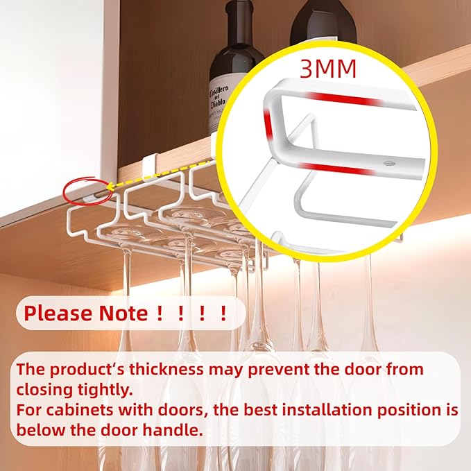LINFIDITE 2 Pack Wine Glass Holder Stemware Rack Hanger Under Cabinet Wine Glass Rack Kitchen Hanging Storage Rack Organizer,White-Ruum Studio Home