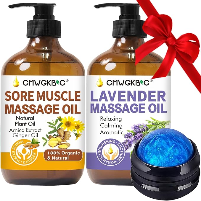 Massage Oil for Massage Therapy,Lymphatic Drainage-Ginger Oil Sore Muscle Arnica Oil &Lavender Oil Relaxing Massage Oils for Date Night,Massage Ball,Fathers Day Gift for Husband,Men, Gifts for Him Her-Ruum Studio Home