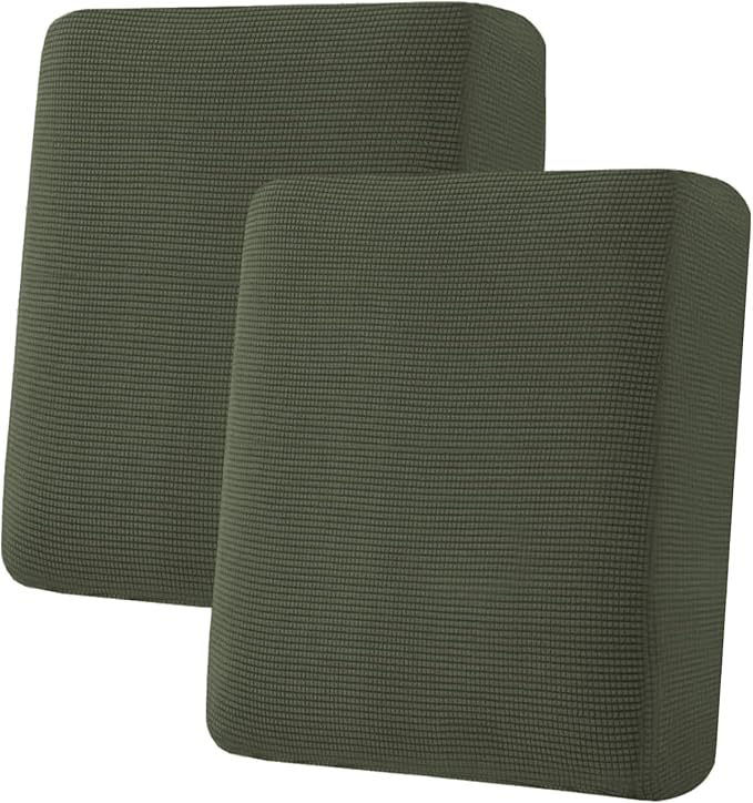 H.VERSAILTEX Super Stretch Individual Seat Cushion Covers Sofa Covers Couch Covers Slipcover Sets Thick Jacquard Textured Twill Fabric (2 Piece Medium Sofa Cushion Covers, Olive)-Ruum Studio Home