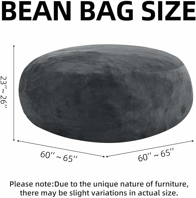 Bean Bag Chair 5Ft, Memory Foam Filled, Large Beanbag Chairs for Adults and Teens, Soft Sofa with Removable Flannel Cover, Round Couch for Living Room Bedroom College Dorm (Dark Gray, 5FT-60×60"×24")-Ruum Studio Home