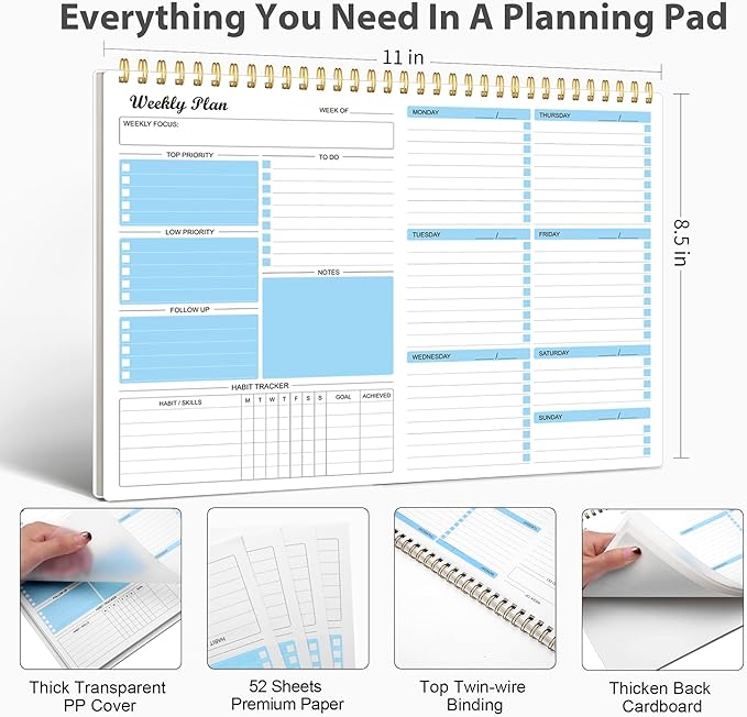 Weekly Planner Notepad Undated Weekly Schedule Planner To Do List Notebook Goals Planning Pad Habit Tracker Journal for Man & Women,52 Weeks (8.5x11")-Ruum Studio Home