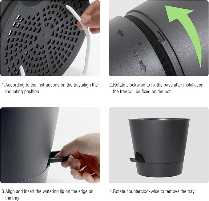 Self Watering Pots for Indoor Plants,12 inch Planters with Drainage Holes Plastic Flower Pots with Deep Reservoir, Black-Ruum Studio Home