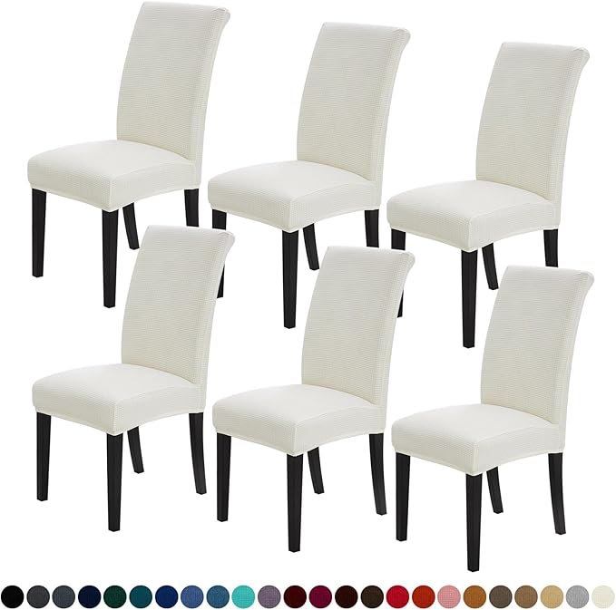 Joccun Chair Covers for Dining Room Set of 6,Dining Chair Slipcovers Stretch Dining Room Chair Covers Seat Protector,Washable Parsons Chair Cover for Home,Hotel,Banquet(Ivory,6 Pack)-Ruum Studio Home