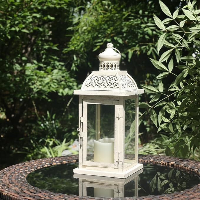 NEEDOMO 14.4" Lanterns Decorations Indoor, Hanging Candle Lantern Outdoor, Vintage Large Lantern Decor with Clear Glass, Metal Candle Holder for Home, Table, Patio, Rustic Farmhouse Wedding, Christmas-Ruum Studio Home