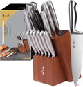 ZHANG XIAO QUAN SINCE 1628 15Pcs Knife Block Set,kitchen knife set with Built-in Sharpener Razor-Sharp High Carbon Stainless Steel Dishwasher Safe(Silver)-Ruum Studio Home