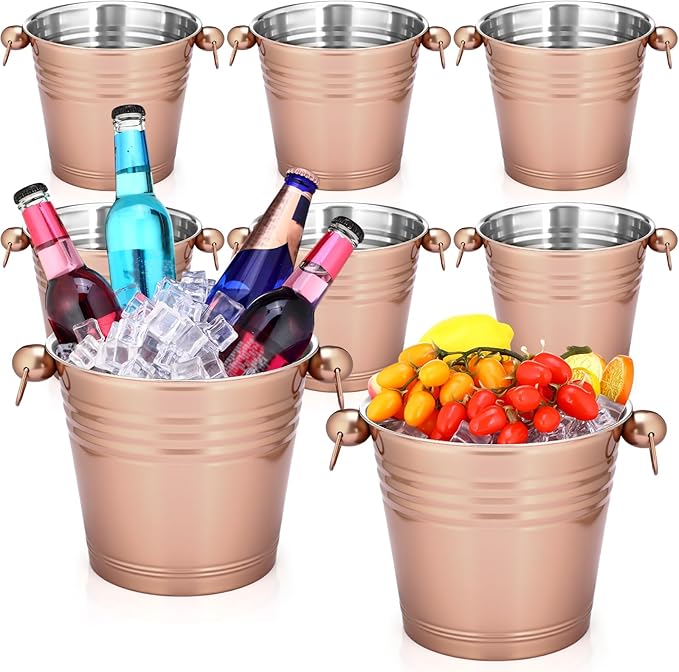 Amyhill 8 Pack Stainless Steel Ice Bucket 5.3 Quart/ 5 Liter with Handle Large Insulated Champagne Buckets Beer Bucket for Cocktail Bar Wine Parties Chilling Wine Champagne Home (Rose Gold)-Ruum Studio Home