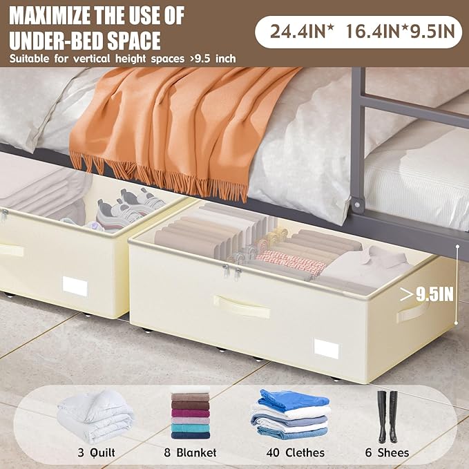 Under Bed Storage with Wheels, No Assemble Required 10 inches height Under Bed Storage bins,Large capacity Rolling Under bed Shoe Storage containers，dorm under bed storage drawers-Ruum Studio Home