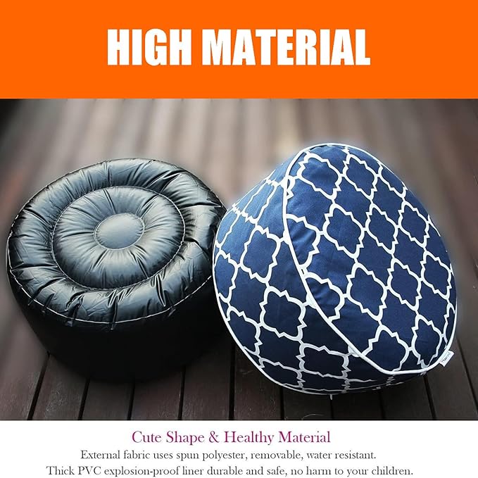 2 Pcs Outdoor Pouf, D21”x H9” Waterproof Outdoor Inflatable Ottoman with Foot Pump, Portable Patio Pouf for Garden Camping or Home Use-Ruum Studio Home