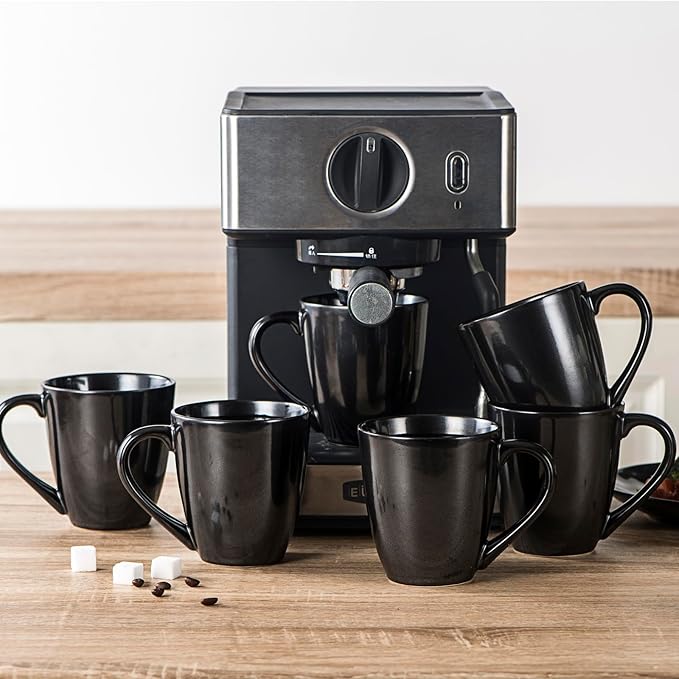 vicrays Coffee Mug Set, 12 Ounce, Ceramic Mug for Men, Women, Unique Glazed Mugs with Handle for Coffee, Tea, Milk, Cocoa, Cereal - Set of 6 Black-Ruum Studio Home