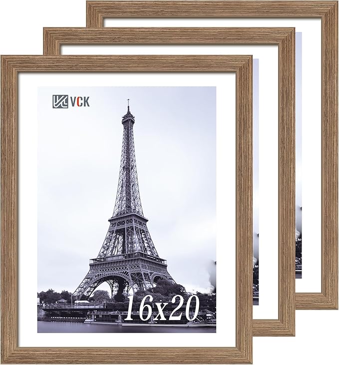 VCK 16x20 Picture Frames for Wall 3 Pack, Brown Walnut Wood Poster Frame, Exclusive Wood Grain, Wall Mounting Hanging-Ruum Studio Home