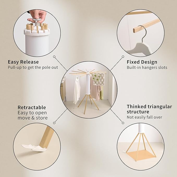 Clothes Drying Rack 4 Legs,Laundry Hanger Dryer Rack,Portable Drying Rack,Foldable Drying Rack-Drying Rack Clothing Laundry Bedroom Household Wooden-12rods-Ruum Studio Home