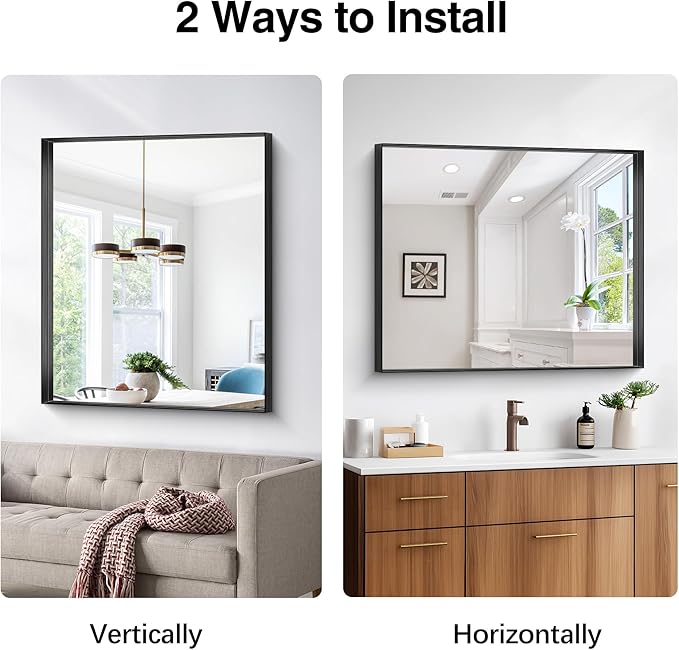 Black Bathroom Mirror, 30x36 Inch Rectangular Framed Mirror, Large Wall Mounted Bathroom Vanity Mirror Over Sink for Bedroom,Restroom, Living Room, Hangs Vertically or Horizontally-Ruum Studio Home
