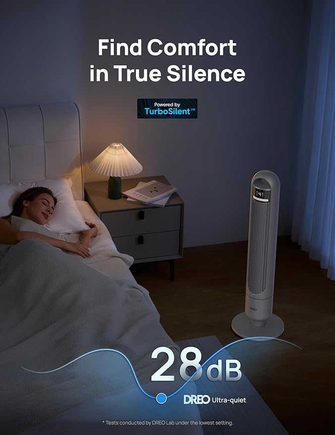 Dreo Tower Fan for Bedroom, 90° Oscillating Fan, Standing Fan with 3 Modes, 4 Speeds, 8H Timer Cooling Fans for Home, Living Room, Office, Grey, TF117-Ruum Studio Home