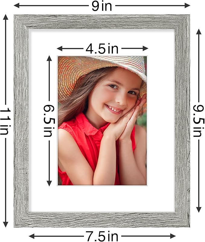 Vittanly 8x10 Picture Frames Set of 9, Shatter Resistant Plexiglass, Display 5x7 Pictures with Mat or 8x10 without Mat, Photo Frames for Wall or Tabletop, Engineered Wood, Grey-Ruum Studio Home