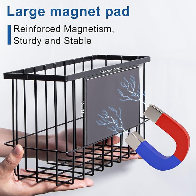 dedoot Magnetic Holder Locker 14.1"x 3.9"x 7" Strong Magnetic Black Mesh Holder Magnetic Basket Organizer Shelf Rack for Whiteboard,Fridge, Sponge, Recipe, Beverage,Refrigerator,Office File Foil-Ruum Studio Home