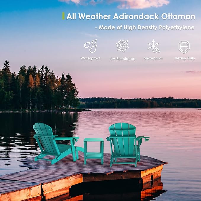 GREENVINES Adirondack-Ottoman | Set of 2 | HDPE Plastic | Outdoor Footrest | All Weather | Foot Rest | Foot Stool | Aqua | for Adirondack Chair | for Patio Backyard Pool-Ruum Studio Home