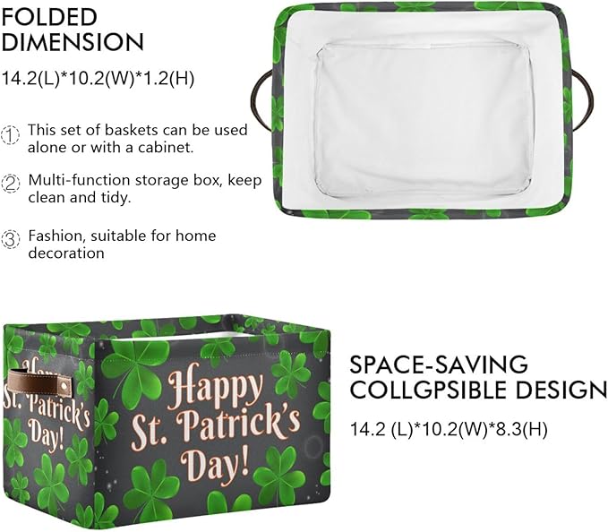Storage Basket Happy St Patrick's Day Cube Storage Bins Organizer Bag Collapsible Closet Shelf Baskets with handle for Baby Cloth Pet Toy Book 14.2×10.2×8.3 IN-Ruum Studio Home