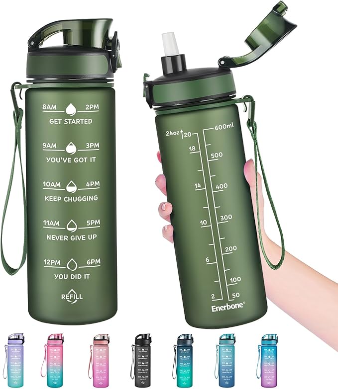 Enerbone Water Bottle, Leakproof BPA & Toxic Free, Motivational Water Bottle with Times to Drink and Straw, Fitness Sports Water Bottle with Strap for Office, Gym, Outdoor Sports-Ruum Studio Home
