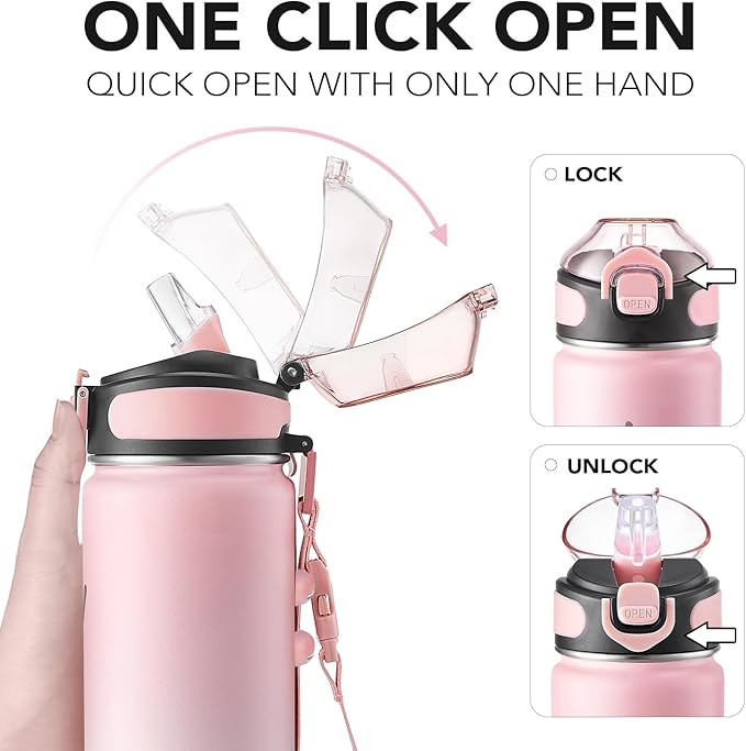 Enerbone 24 oz Insulated Water Bottle, Stainless Steel Bottle with Carrying Strap, Double-Wall Vacuum Insulation Design, Leakproof Sports Bottle with Straw, Keep Drinks Cold or Hot for Hours-Ruum Studio Home