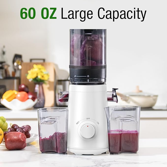 Juicer Machines, TUUMIIST Cold Press Juicer with 5.3" Extra Large Feed Chute Fit Whole Fruits & Vegetables Easy to Clean, High Juice Yield, BPA Free (White)-Ruum Studio Home