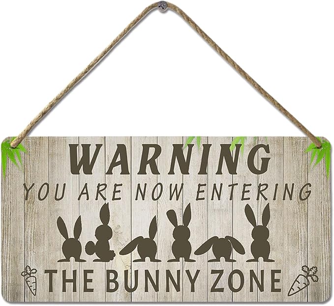 Easter Rabbit Sign Funny Bunny Wall Art Decor Rustic Bunny Wood Signs for Home Decorations Rabbit Lover Gifts for Women The Bunny Zone Sign 12x6 Inch-Ruum Studio Home