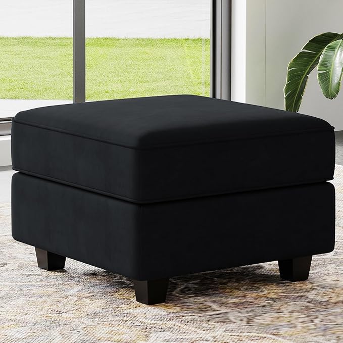Belffin Storage Ottoman Module for Modular Sectional Sofa Square Seat Cube Velvet Foot Stool Black-Ruum Studio Home