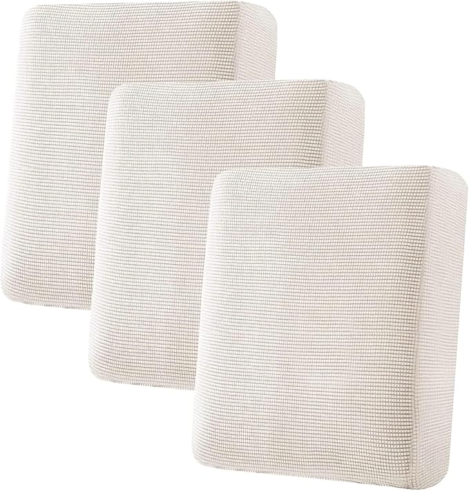H.VERSAILTEX Super Stretch Individual Seat Cushion Cover Sofa Covers Couch Cushion Covers Slipcover Sets Thick Jacquard Textured Twill Fabric (3 Piece Sofa Cushion Covers, Ivory)-Ruum Studio Home