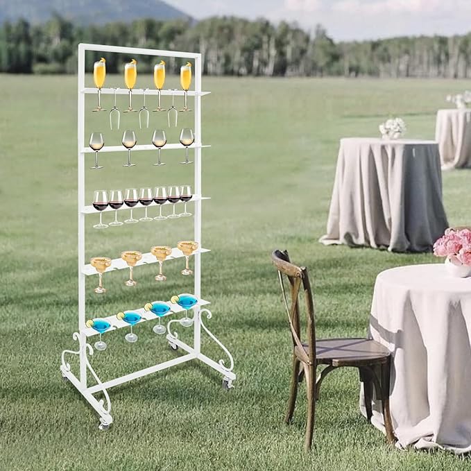 40 Slots Champagne Holder Stand for Party, Wine Glass Display Wall Holder, Stable Wine Glass Stemware Rack for Bar, Wedding, Party (White)-Ruum Studio Home