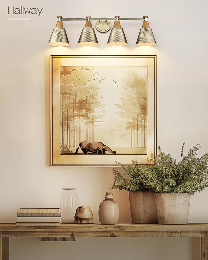 FEMILA Vanity Lights, 4-Lights Bathroom Light Fixtures Over Mirror, Antique Brass Wall Sconces Lamp with Hammered Metal Shade Finish, 4FG59B-4W BG-Ruum Studio Home