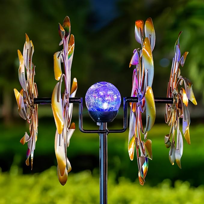 Solar Wind Spinners for Yard and Garden - 360° Metal Large Wind Sculptures Outdoor Clearance Kinetic Windmills with 4 Layer Jeweled Blades for Patio, Lawn Garden Decoration - 54Inch-Ruum Studio Home