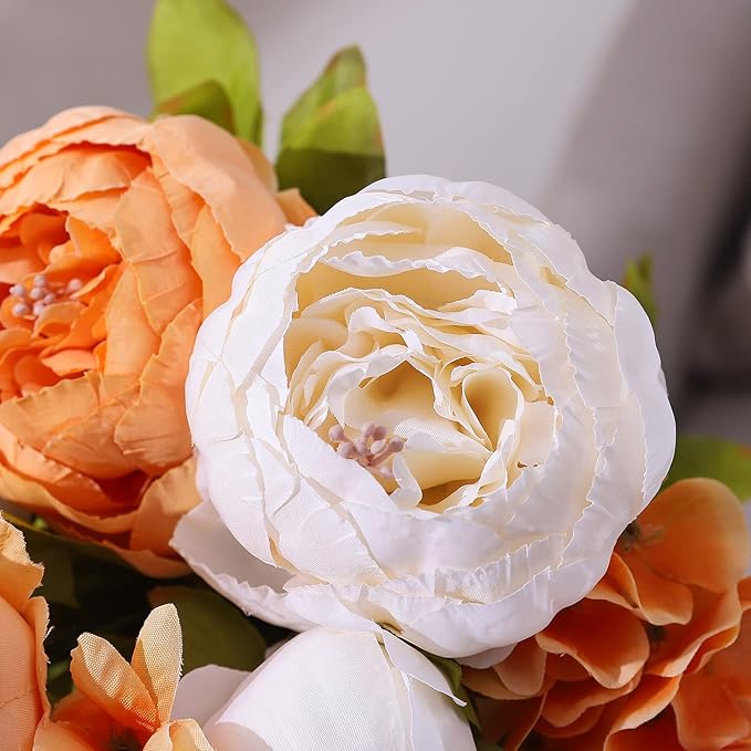 Duovlo Artificial Peony Silk Flowers Fake Flowers Vintage Wedding Home Decoration,Pack of 1 (New Orange)-Ruum Studio Home