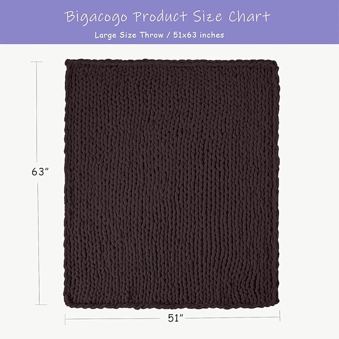Bigacogo Chunky Knit Throw Blanket for Couch, 51x63 inches, 100% Hand Knitted with Thick Jumbo Chenille Yarn, Cozy Soft Large Rope Knot Cable Crochet Blankets for Sofa Bed Living Room, Chocolate-Ruum Studio Home