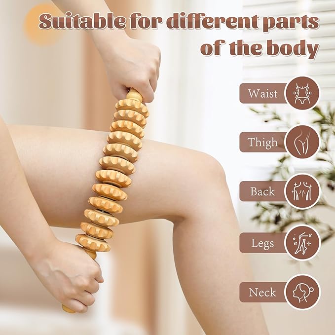 Curved Wood Therapy Massage Roller Tools,Wooden Lymphatic Drainage Massager,Cellulite Massage Tool & Muscle Roller Stick for Cellulite Reduction,Muscle Tension and Body Shaping-Ruum Studio Home