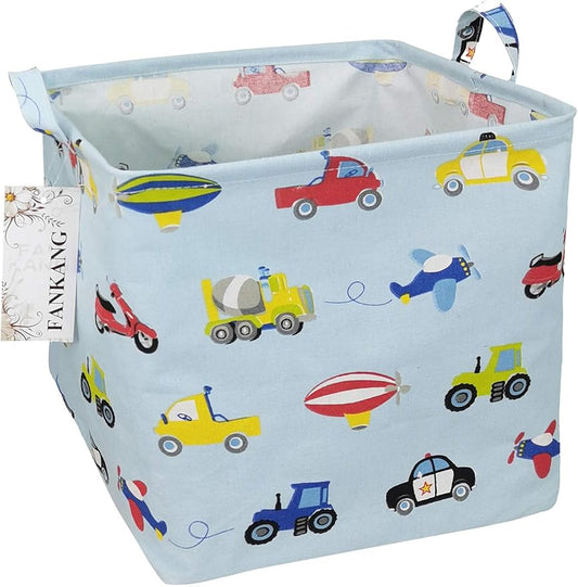 FANKANG Square Nursery Hamper Storage Bins Canvas Laundry Basket Foldable with Waterproof PE Coating Storage Baskets Gift Baskets for Children, Office, Bedroom, Clothes（Square-Car ）-Ruum Studio Home