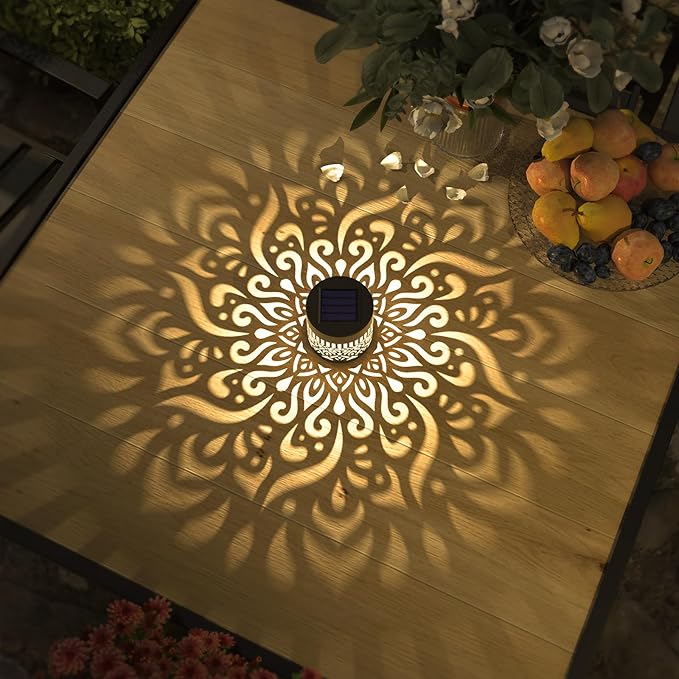 2 Pack Solar Fence Lights Metal Solar Powered Outdoor Deck Step Wall Lights Mandala Theme Waterproof Fence Light for Garden Post Patio Backyard Yard Decor (2 Pack)-Ruum Studio Home