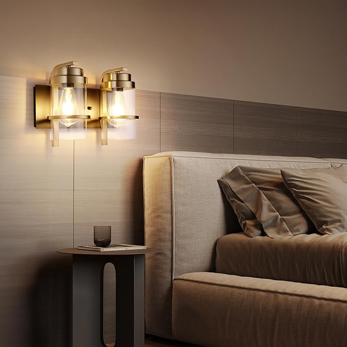 Bathroom Vanity Light Fixtures, Black Gold Vanity Lights for Bathroom 2 Lights,Gold Brushed Wall Sconce(Bulbs not Included)-Ruum Studio Home