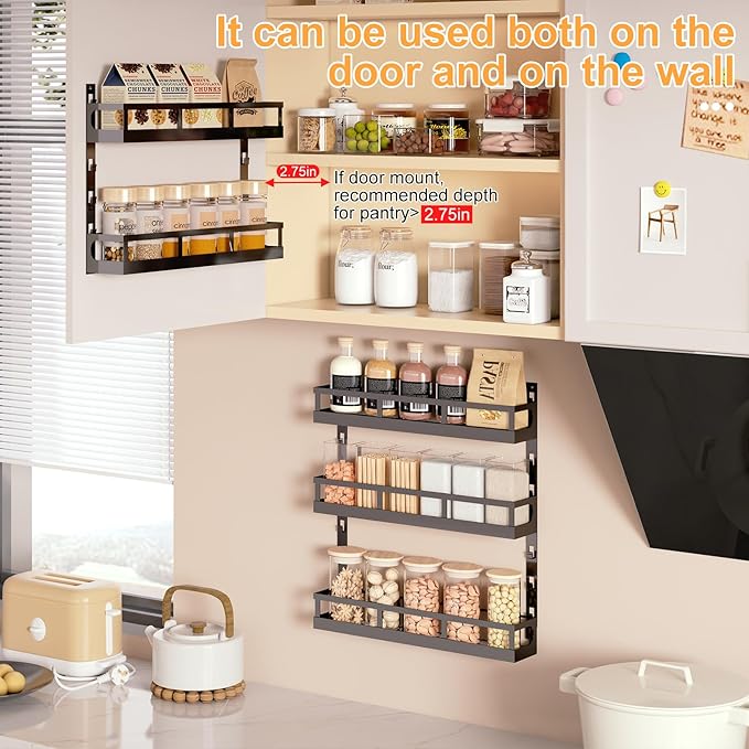 X-cosrack 5-Tier Small Wall-Mounted Spice Rack Organizer, Height-Adjustable, Space-Saving Compact Design for Kitchen Pantry Cabinet, Black-Ruum Studio Home