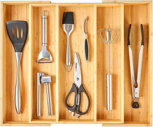 Umilife Expandable Kitchen Drawer Organizer, 2.5" High Bamboo Utensils Silverware Tray, Adjustable Large Deep Wood Organization Holder-Ruum Studio Home