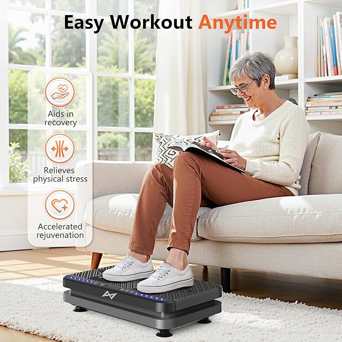 AXV Vibration Plate Fitness Platform Exercise Machine Vibrating Lymphatic Drainage Shaking Full Body Shaker Workout Vibrate Stand Shake Board Sport Gym for Weight Loss Fat Burner for Women Men-Ruum Studio Home
