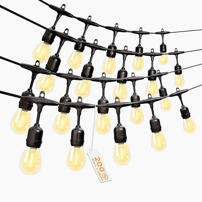 Outdoor Safety String Lights 200FT - 24V 20W Commercial Grade Low Voltage Strand with 80 S14 Shatterproof Bulbs for Tree Garden Yard Cafe Bistro | Warm Yellow 3500K | IP65 Waterproof | UL Listed-Ruum Studio Home