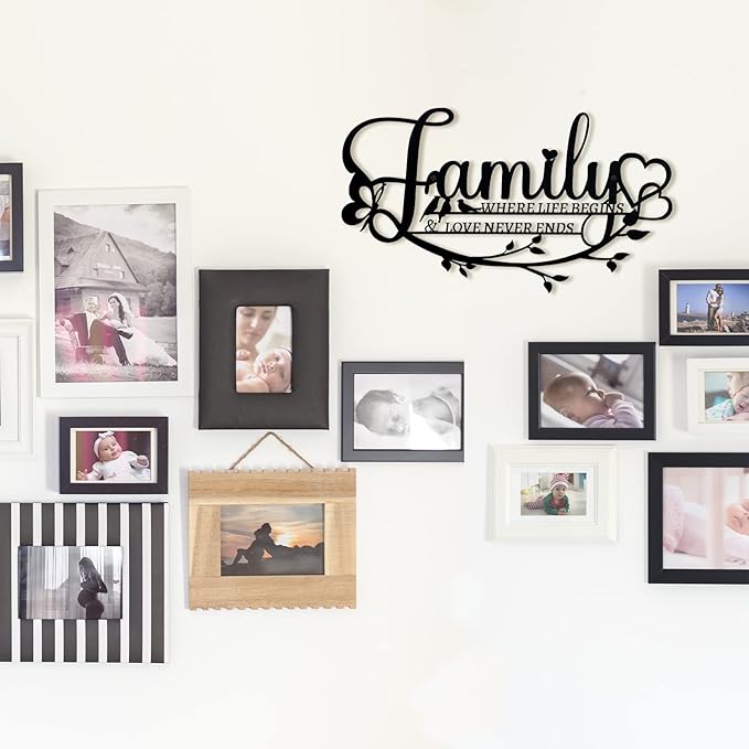 Family Sign Black Metal Wall Art Decor, Oppro Family Where Life Begins Love Never Ends Wrought Iron Wall Decorations, Hanging Plaque Letters Signs Home Decor for Living Room Bedroom Dining Room Kitchen Mother's Day Father's Day-Ruum Studio Home