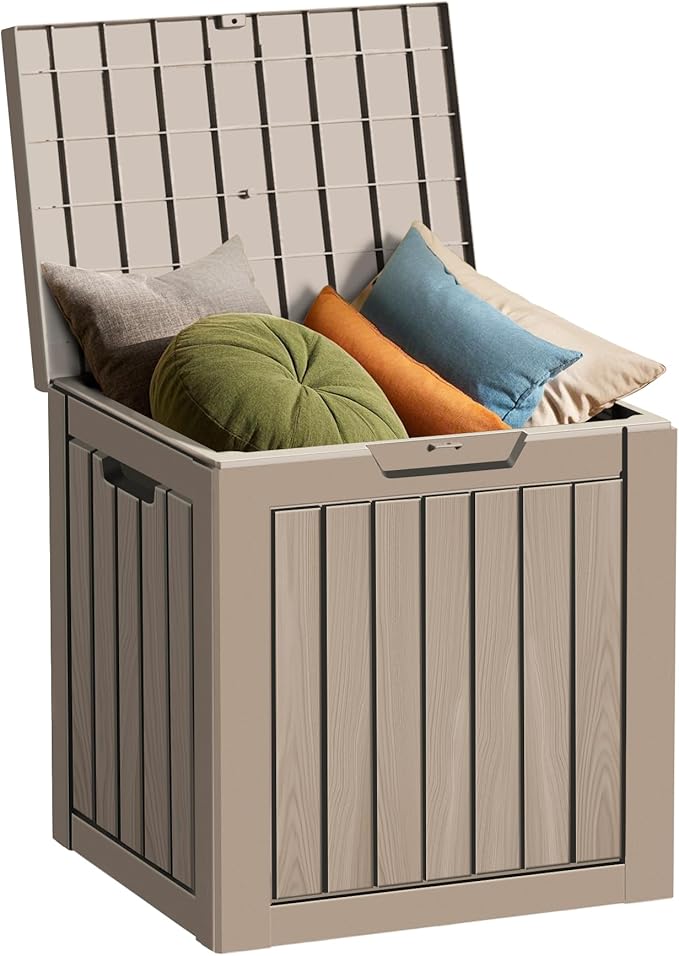 35 Gallon Outdoor Storage Box Waterproof Lockable Resin Deck Box Large, Patio Storage Bin for Pool Accessories Cushion Furniture, Garden Tools, UV-Resistant Outside Delivery Grey-Ruum Studio Home
