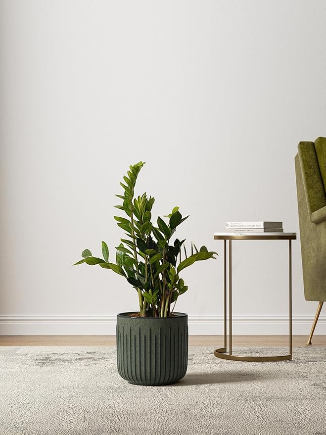 LE TAUCI Fluted Ceramic Planters Set of 3 – 8.3/7 / 5.7 in Dark Olive Reactive Cylinder Indoor Plant Pots with Drainage Plug & Mesh, Glossy Stoneware Flower Pots for Succulents Herbs-Ruum Studio Home