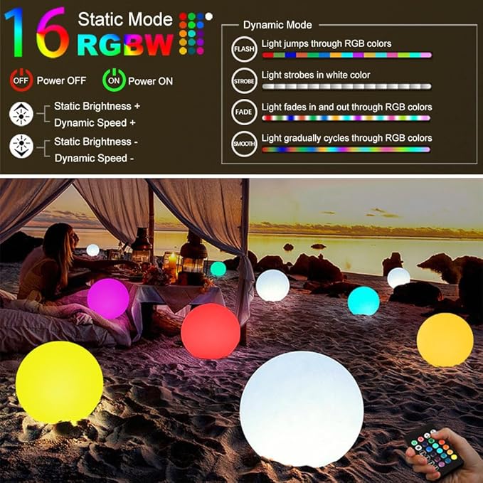 Large LED Glowing Ball Light, 20-in Outdoor LED Garden Orb Lights, Rechargeable Globe Lights RGB Color Changing Globe Floor Lamp Mood Lamp w/Remote, Waterproof Light Up Ball Light for Patio Lawn Decor-Ruum Studio Home
