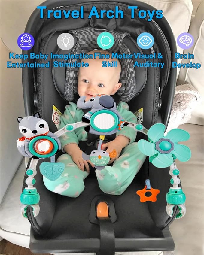 Baby Stroller Arch Mobile, Adjustable Musical Arch Toys Mobile for Crib with Universal Clamps, Versatile Activity Toy Bar for Bouncer Infant Car Seat Toys 0 6 Months Mobile for Bassinet Swing - Gray-Ruum Studio Home