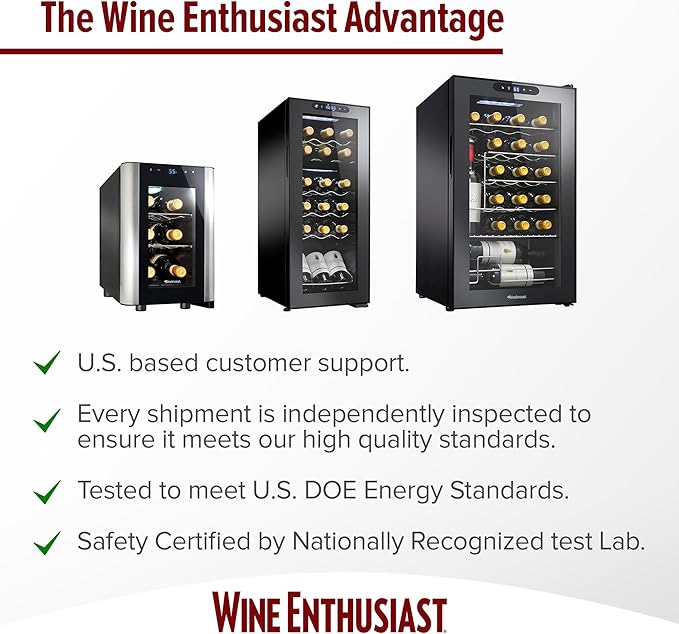 Wine Enthusiast 18-Bottle Slimline Dual Zone Wine Cooler - Energy Efficient Freestanding Wine Refrigerator - Upright Bottle Storage, Adjustable Thermostat, Digital Touchscreen (20.5” x 10.7" x 36.8”)-Ruum Studio Home