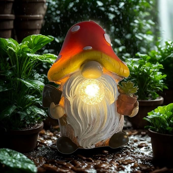 Solar Mushroom Gnomes Garden Statues Outdoor Decor with Night Glow,Cute Fairy Garden Statues for Yard,Pathway,Lawn Art Ornamen,Spring,Easter,Birthday Christmas Women Mom Gift Idea (Red)-Ruum Studio Home