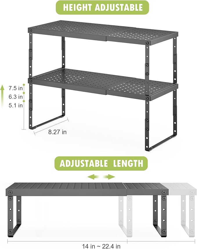 Expandable Cabinet Organizer Shelf With Adjustable Height, Stackable Kitchen Countertop Organizer Rack, Adjustable Shelf Riser For Kitchen Counter, Pantry, Cupboard, Desk, Tabletop-Ruum Studio Home